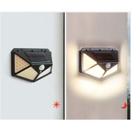 Lampa cu incarcare solara pentru exterior, 100 LED cu distanta de inductie, montaj pe perete, fara cabluri, cu 4 fete, Flippy