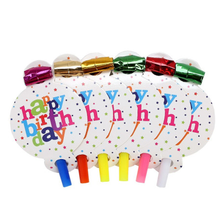 Set 6 Suflatori Happy Birthday, Flippy, pentru Petrecere, Multicolor