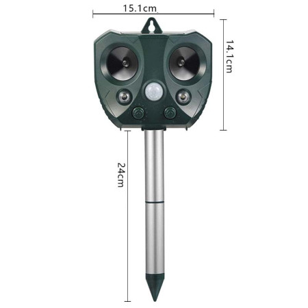 Aparat Solar LED cu Ultrasunete, Flippy, Repelent pentru Animale Mari si Mici, Lumina Rosie si Alba, Anti Rozatoare, Anti Insecte, 15 x 14 x 24 cm, Verde