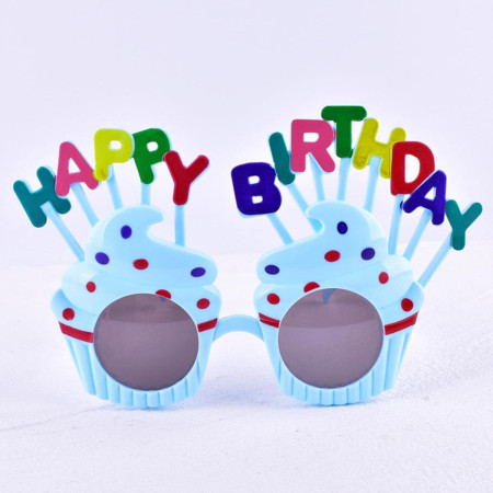 Ochelari Happy Birthday, Flippy, Tematica Aniversare, Protectie Soare, din Plastic, Model Prajiturele, 18.5x11.5 cm, Albastru