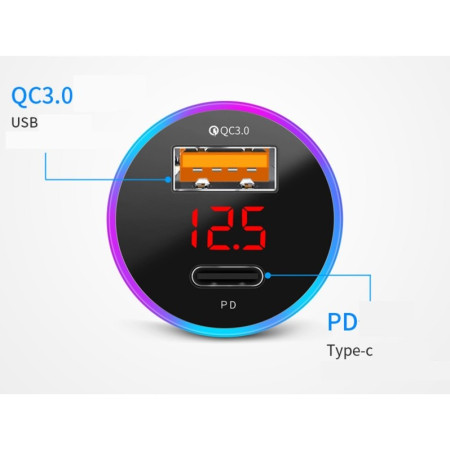 Incarcator Auto 2 in 1, Flippy, Port USB Fast Charge QC3.0 si Type C, PD 20W, Negru