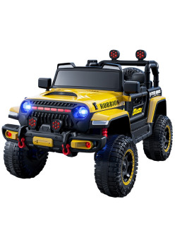 Mașină Electrică pentru Copii, Flippy, Off-Road, Conectare Bluetooth, telecomandă, Tracțiune Integrală, Lumina Intermitenta, Baterie 12V 7Ah, 120x63x68cm, Galben