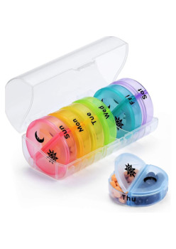 Cutie Depozitare Medicamente, Flippy, 7 Zile, 14 Compartimente, Cutie Suport, Recipiente Detasabile, Portabila, Multicolor, 17.5x11x9.5 cm