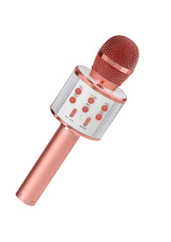 Microfon Karaoke, Flippy, pentru Copii, Bluetooth, Boxa Incorporata, Compatibil cu Orice Smartphone, Acumulator Integrat, Multifunctional, Rose Gold