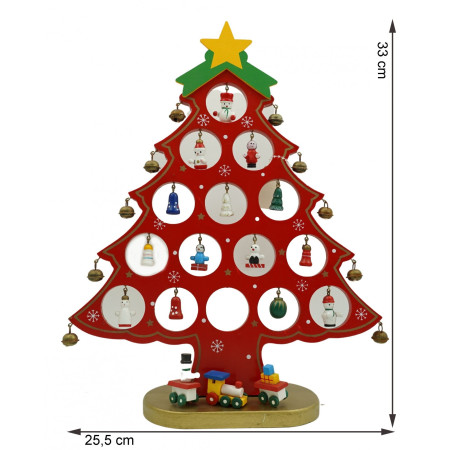 Decoratiune Craciun, Brad, Rosu, 15 cavitati cu ornamente, 25.5 cm x 33 cm, Lemn, Flippy