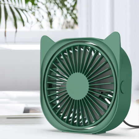 Mini ventilator pentru birou cu usb, Flippy, rotire 360 grade, 3 viteze, 13.5 x 12,8 cm, Verde