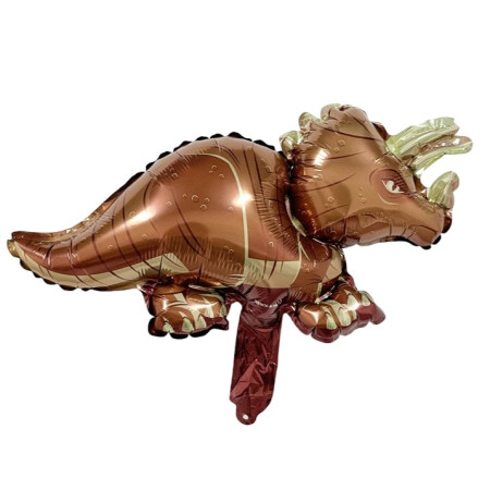 Balon din Folie Metalizata, Flippy, Mini Figurine Dinozauri, Model Triceratops, Tematica Aniversare, 47x32 cm, Ambalaj Individual, Pai Inclus, Umflare cu Aer sau Heliu, Multicolor