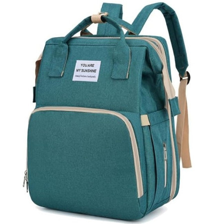 Rucsac Multifunctional pentru Mamici, Flippy, cu Patut Pliabil si Baza de Schimbat, Rezistent la Apa, Capacitate Mare, Usor, Compartimente Multiple, Buzunar Termic pentru Lapte, 42 x 32 x 22 cm, Verde