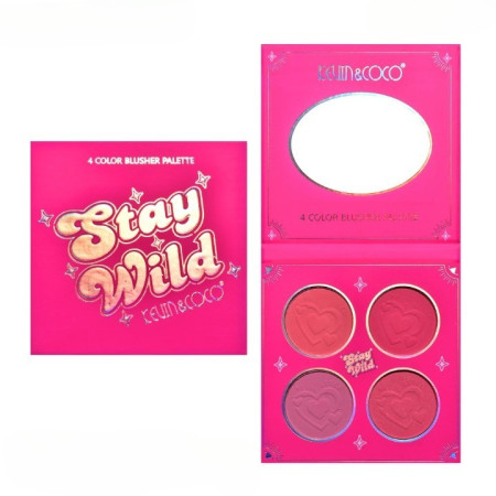 Paleta de Blush, KEVIN&COCO, 4 Culori Stay Wild, 12.2 x 12.2 x 0.9 cm