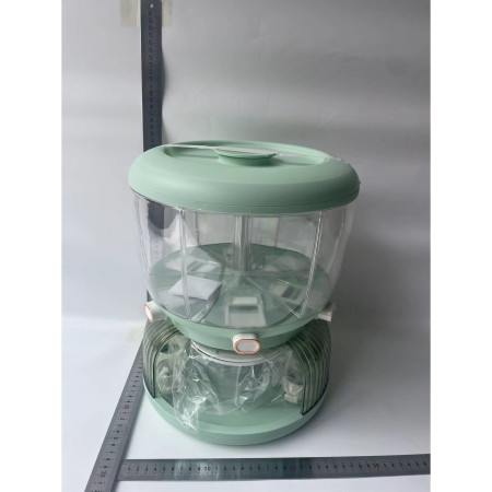 Dozator Etajat de Cereale Flippy, Rotativ 360, 6 Compartimente, Capacitate 10L, Cofraj Special pentru Oua, Vas pentru Scurgerea Cerealelor, 35x27.5 cm, Verde