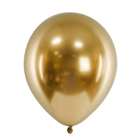 Set 10 Baloane din Latex Chrome, Flippy, Model Party, 13 cm, Gold, 1 g