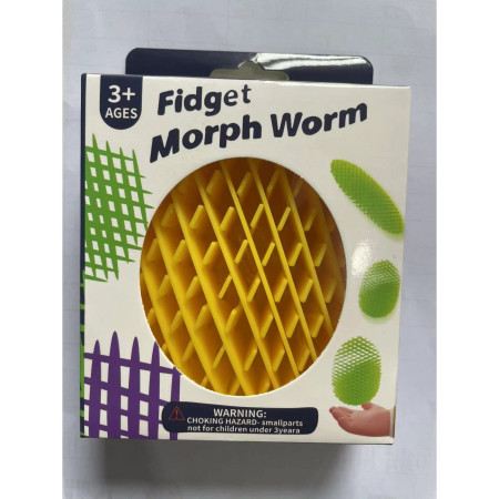 Jucarie Worm Fidget de Decompresie, Flippy, Anti Stres, Dimensiune Compacta 6 cm, Dimensiune Extinsa 15.5 cm, Galben