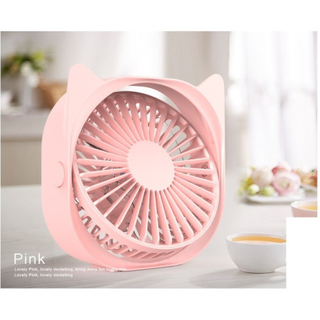 Mini ventilator pentru birou cu usb, Flippy, rotire 360 grade, 3 viteze, 13.5 x 12,8 cm, Roz