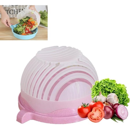 Bol Feliator pentru Salata, Flippy, Castron Multifunctional pentru Legume si Fructe, pentru Spalat si Taiat Legumele, cu Scurgere si Tocator, Ergonomic, Protectie pentru Maini, 21x18.5x11.5 cm, Roz