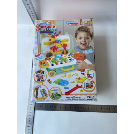 Jucarie educativa pentru copii, Flippy, Set 258 piese, 6 in 1, Valiza cu bormasina, Multicolor