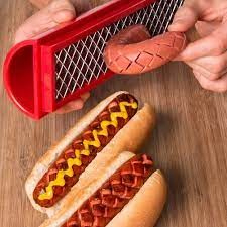 Feliator manual pentru hot-dog Flippy, crestare carnati si hot-dog, manual, potrivit pentru gratar, 29.5 x 6.5 cm, din inox si ABS, rosu