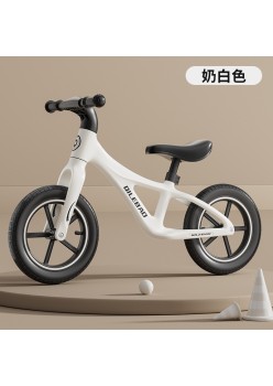 Children's balance bike without pedals two-in-one sliding scooter - color: milky white 14 inches