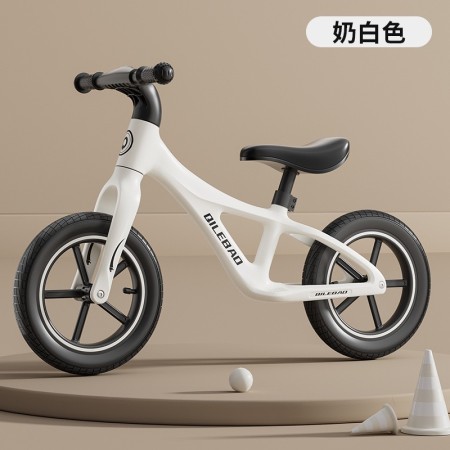 Children's balance bike without pedals two-in-one sliding scooter - color: milky white 14 inches