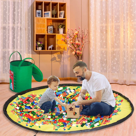 Cutie de Depozitare 2In1, Flippy, Impermeabila, Covor pentru Jucarii si Lego 150cm, Capacitate Mare, cu Manere, cu Sfori, Inaltime 40cm, Model Crocodil, Verde