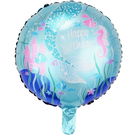 Balon din Folie Metalizata, Flippy, Mini Figurina Rotunda, Model Caluti de Mare, Happy Birthday, Tematica Aniversare, 45 cm, Ambalaj Individual, Pai Inclus, Umflare cu Aer sau Heliu, Multicolor