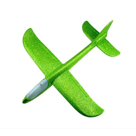 Avion planor din polistiren in punga , lungime 47 cm , Verde, cu lumini pe cap, Flippy