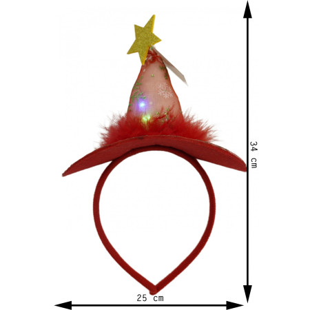 Bentita/cerc tip palarie de Craciun, culoare rosie cu led, marime standard, Flippy