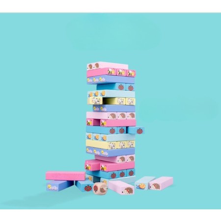 Joc de Societate, Flippy, pentru Copii, din Lemn, Interactiv, Distractiv, Jenga Stack High Blocks, cu Zar, 51 de Piese Animate, 24.5x18x5 cm, Multicolor