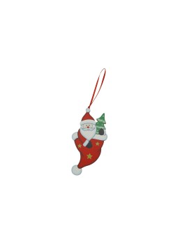 Ornament de brad Mos Craciun in caciula, Flippy, rosu, lemn, 14 cm