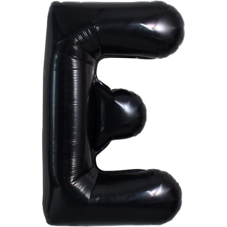 Balon Folie Metalizata Litera E, Flippy, 40 cm, Umflati cu Heliu sau Aer, Ambalaj Individual, Pai inclus, Negru