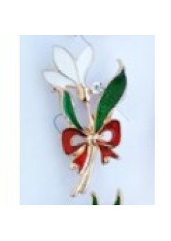 Martisor Brosa Mica in Cutie, Dimensiune Brosa 2.5-3 cm, Material Metal, Model Ghiocel cu Fundita Rosie