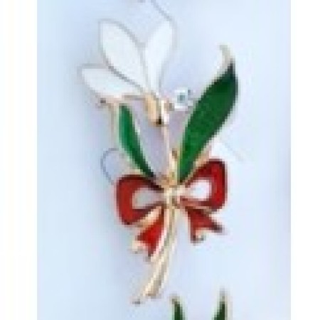 Martisor Brosa Mica in Cutie, Dimensiune Brosa 2.5-3 cm, Material Metal, Model Ghiocel cu Fundita Rosie