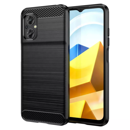 Husa Carbon Fiber compatibila cu Xiaomi Poco M5, Flexibila, HTPMAG Protect 421.21, Black