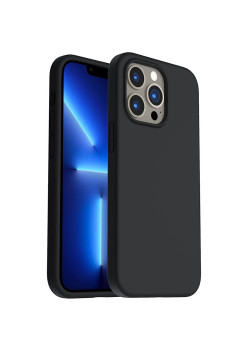 Husa din silicon ultra-slim MATA ,interior din catifea , compatibila cu iPhone 13 Pro / Negru