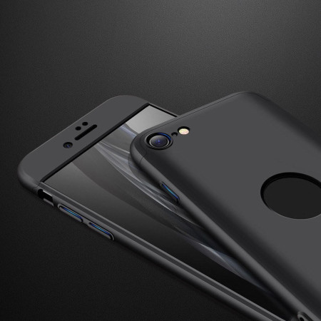Husa Full Cover 360° compatibila cu Apple Iphone SE2 / SE 2020 cu gaura logo (fata + spate + folie Pet) din plastic ,Negru