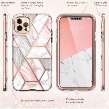 Husa Cosmo compatibila cu iPhone 13 Pro Max, cu folie inclusa,360, Marble