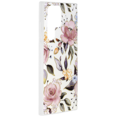 Husa Marble Flower pentru Samsung Galaxy S22 Ultra, Slim IOA, White