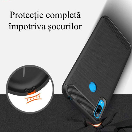 Husa Premium Carbon Armour Protection, Ultra Slim pentru Huawei Y7 2019, Black