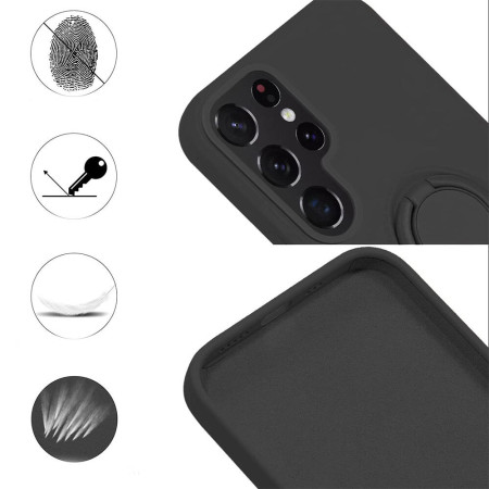 Husa Soft Liquid compatibila cu Samsung Galaxy S22 Ultra, interior cu piele Alcantara, 360° Inel Rotativ cu Magnet Auto, Black