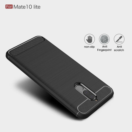Husa de telefon Carbon Premium Protect , Huawei Mate 10 Lite, 6 nivele de protectie, Finisaj metalic, Slim, Black