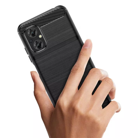 Husa Carbon Fiber compatibila cu Xiaomi Poco M5, Flexibila, HTPMAG Protect 421.21, Black