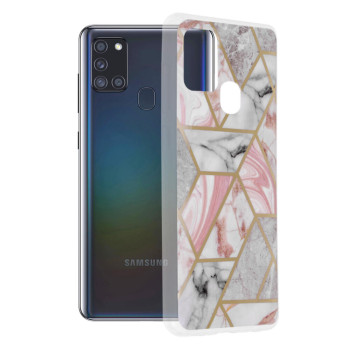 Husa compatibila cu Samsung Galaxy A21s, Abstract Marble, Hex Fashion, Pink