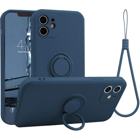 Husa compatibila cu Apple iPhone 12, interior Microfibra, 360° Inel Rotativ cu Magnet Auto, Snur inclus, Blue