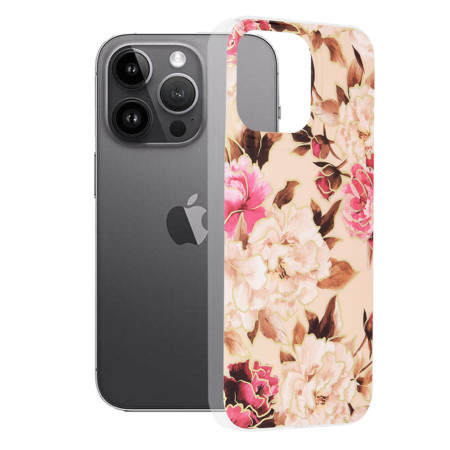 Husa compatibila cu Apple iPhone 14 Pro Max, Marble Floral, Nude