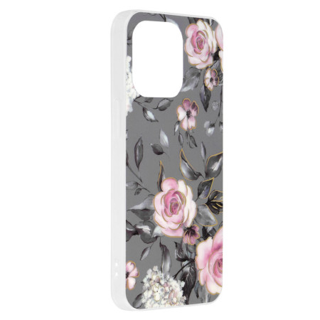 Husa Marble Flower pentru iPhone 13 Pro, Slim IOA, Grey