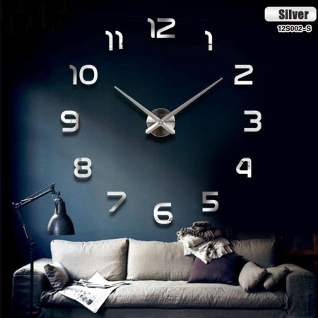 Ceas Decorativ de perete cu cifre 12 cifre Argintii, 80 - 120 cm