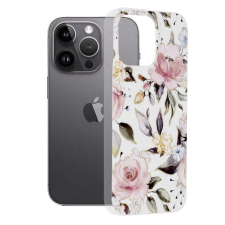 Husa compatibila cu Apple iPhone 14 Pro Max, Marble Floral, Alb