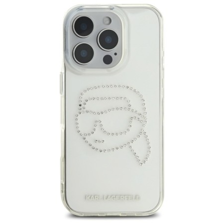 Husa pentru iPhone 16 Pro Max - Karl Lagerfeld IML Rhinestones - Transparent Karl Head