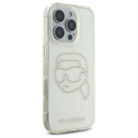 Husa pentru iPhone 16 Pro Max - Karl Lagerfeld IML Rhinestones - Transparent Karl Head