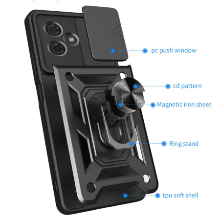 Husa pentru Motorola Moto G54 Power Edition / G64, Slide si Snap, Magnetic Ring, Negru