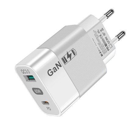 Incarcator Priza GaN, USB, Type-C, 65W - Techsuit (CHPD131) - White